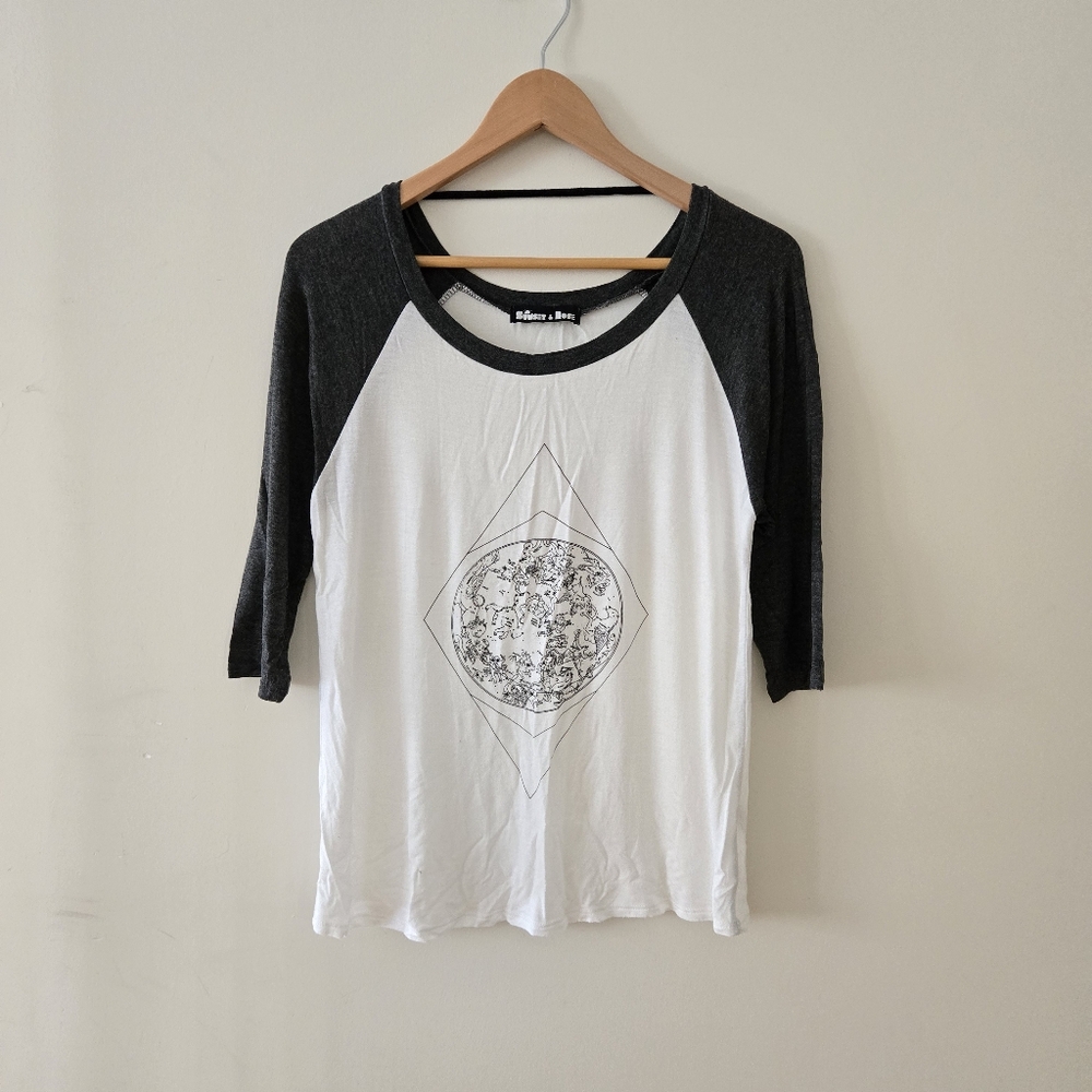 Sunset and Rose Raglan gray and white cream baseball 3/4 Top Size M